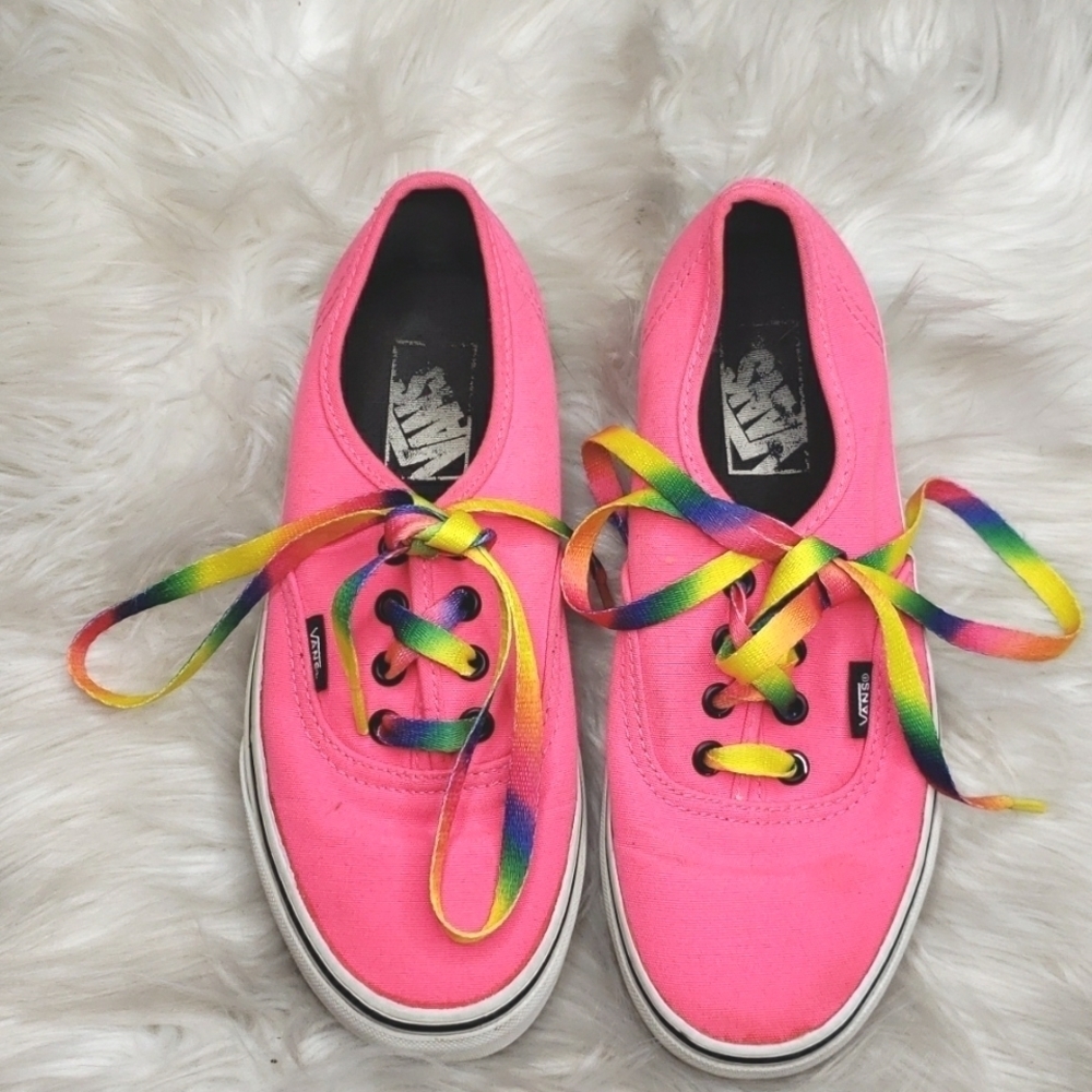 Vans Era Neon Knockout Pink True White rainbow shoestrings M5/W6.5